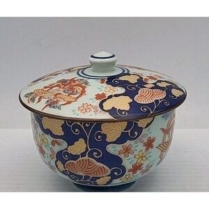 Arita Ware Floral Porcelain Tea Cup & Lid | Trinket Jars Made In Japan
